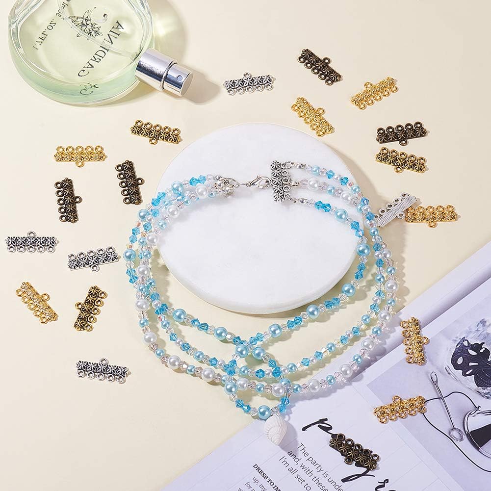 PH PandaHall 120pcs 5 Strand Slide Lock Clasp, 4 Color Pendants Alloy Chandelier Components Links Charm Links for Multilayer Necklace Dangle Earring Making - Image 5