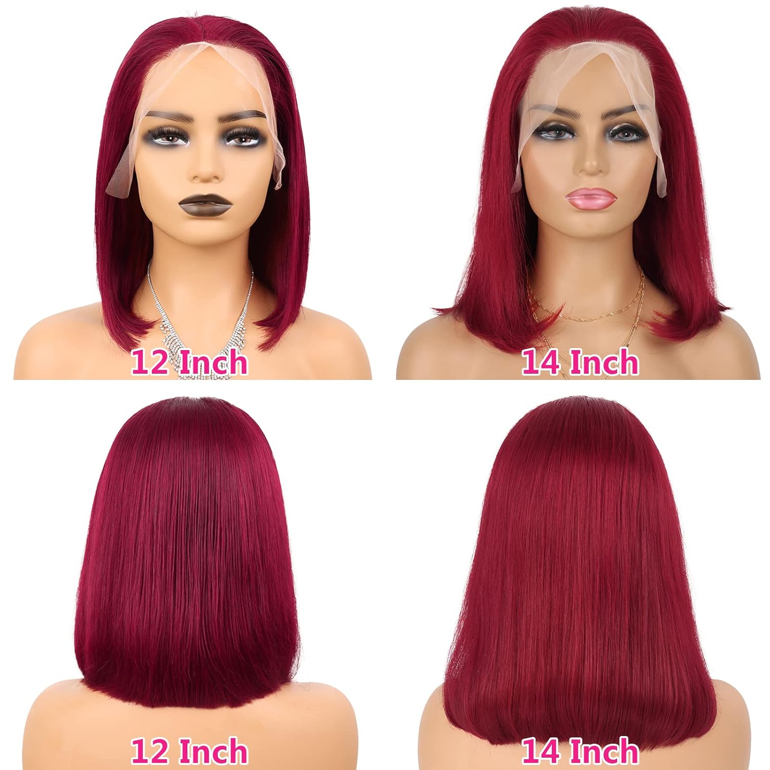14 Inch 200% Density Red Bob Wigs Human Hair 13X4 HD Lace Front Wigs for Black Women Silky Straight Bob Lace Wigs Pre Plucked Hairline Red Bob Wigs