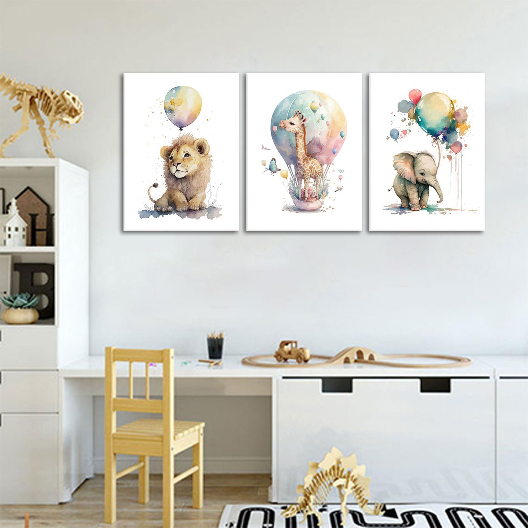Lienzo decorativo para pared de niños, diseño de jirafa, león y elefante, 3 piezas, diseño de animales de safari, decoración de pared para habitación de niños y niñas, sin marco