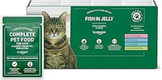 by Amazon Grain-Free Complete Wet Food for Adult Cats, Fish Selection in Jelly, 4.8 kg (48 pouches of 100g)