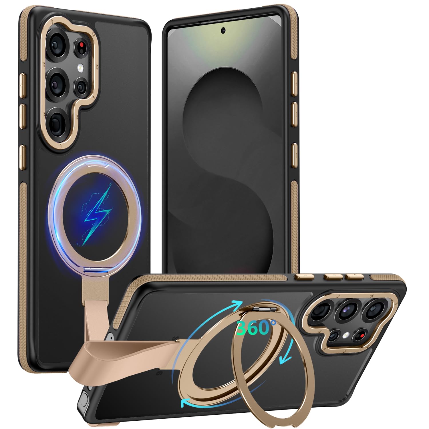 TIANNIUKE Funda para Samsung Galaxy S25 Ultra, soporte magnético giratorio de 360° con correa de silicona, apto para MagSafe Mil-Grade a prueba de golpes, translúcido mate, fundas para teléfono S25