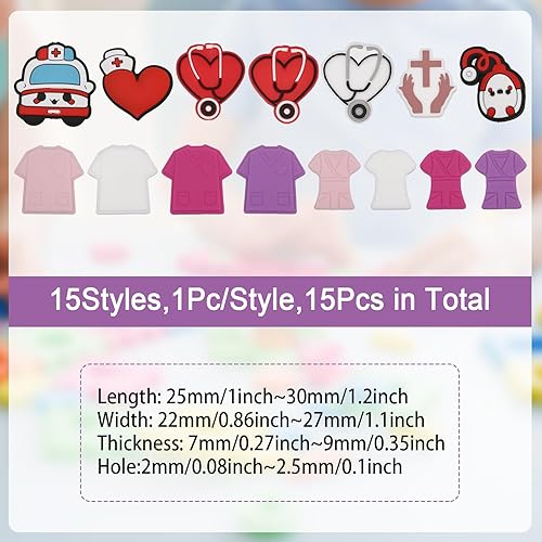 Miniatura 2 de CHGCRAFT 15 cuentas focales de silicona para ropa de enfermera, 15 estilos, cuentas focales de silicona para manualidades, collares, pulseras,