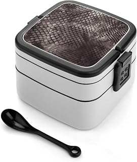 Classic Snake Skin Double Layer Bento Box Lunch Container | PP Bento Lunch Box with Handle & Spoon Leakproof Food Storage Container Portable Meal Prep Container for Office Travel Picnic