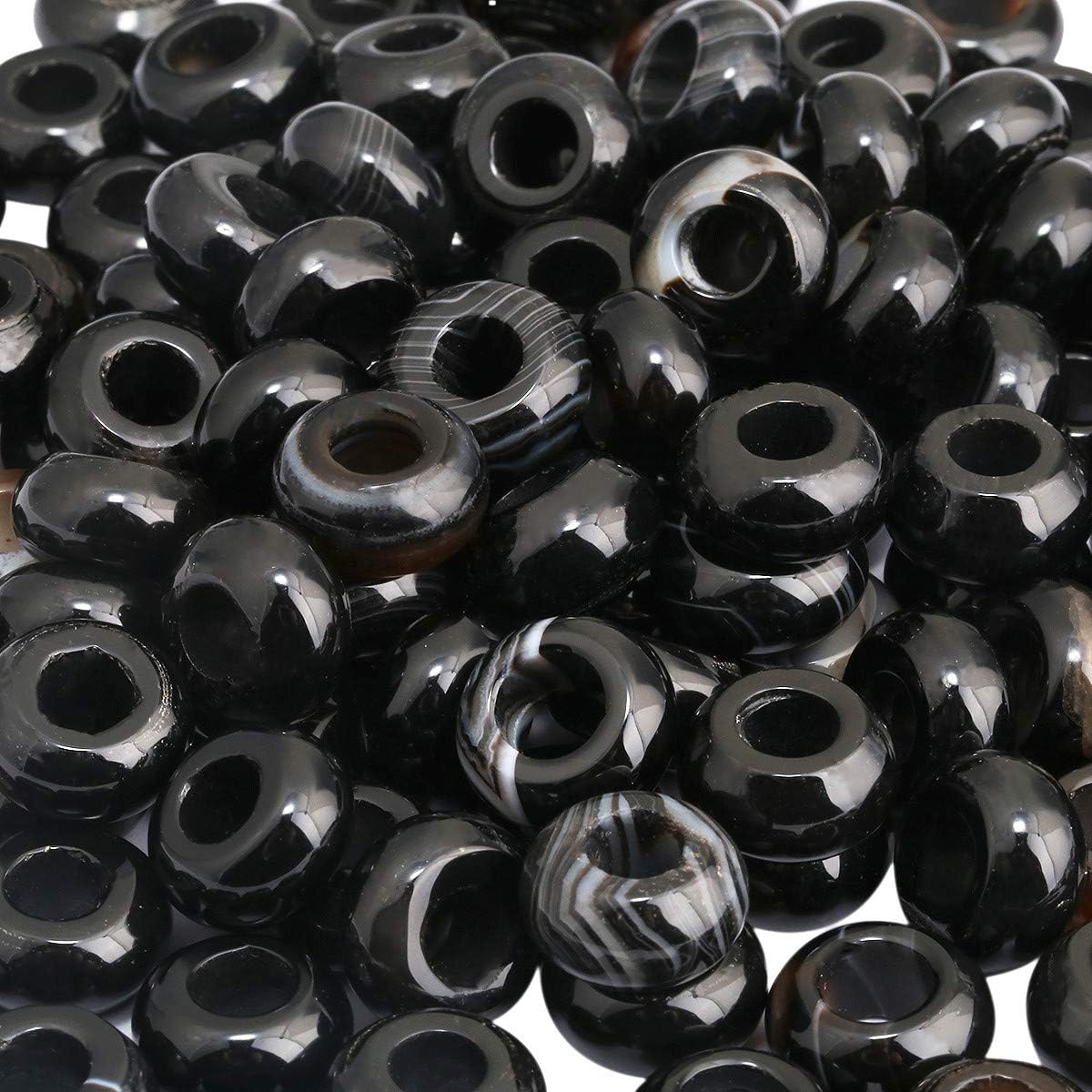KYEYGWO Black Agate Large Hole Polished Stone Loose Beads for Jewelry Making Rondelle Gemstone Beads for European Charm Bracelet Pack of 20 - Image 4