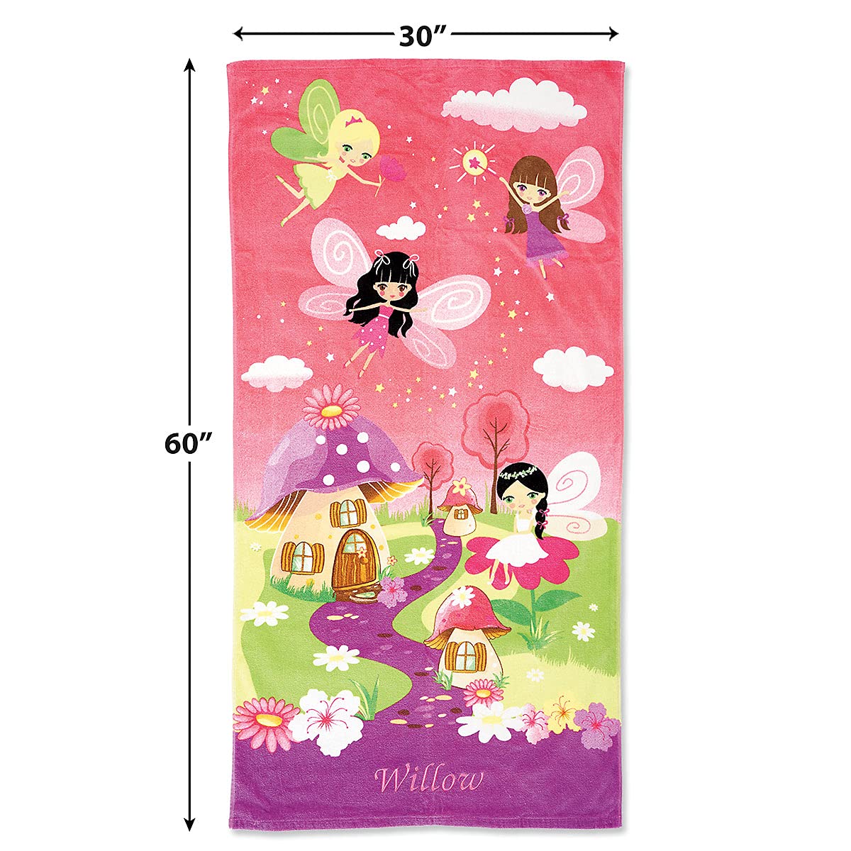 Lillian Vernon Personalized Fairy Towel For Girls - 30"x60", Custom Name Embroidery, 100% Cotton