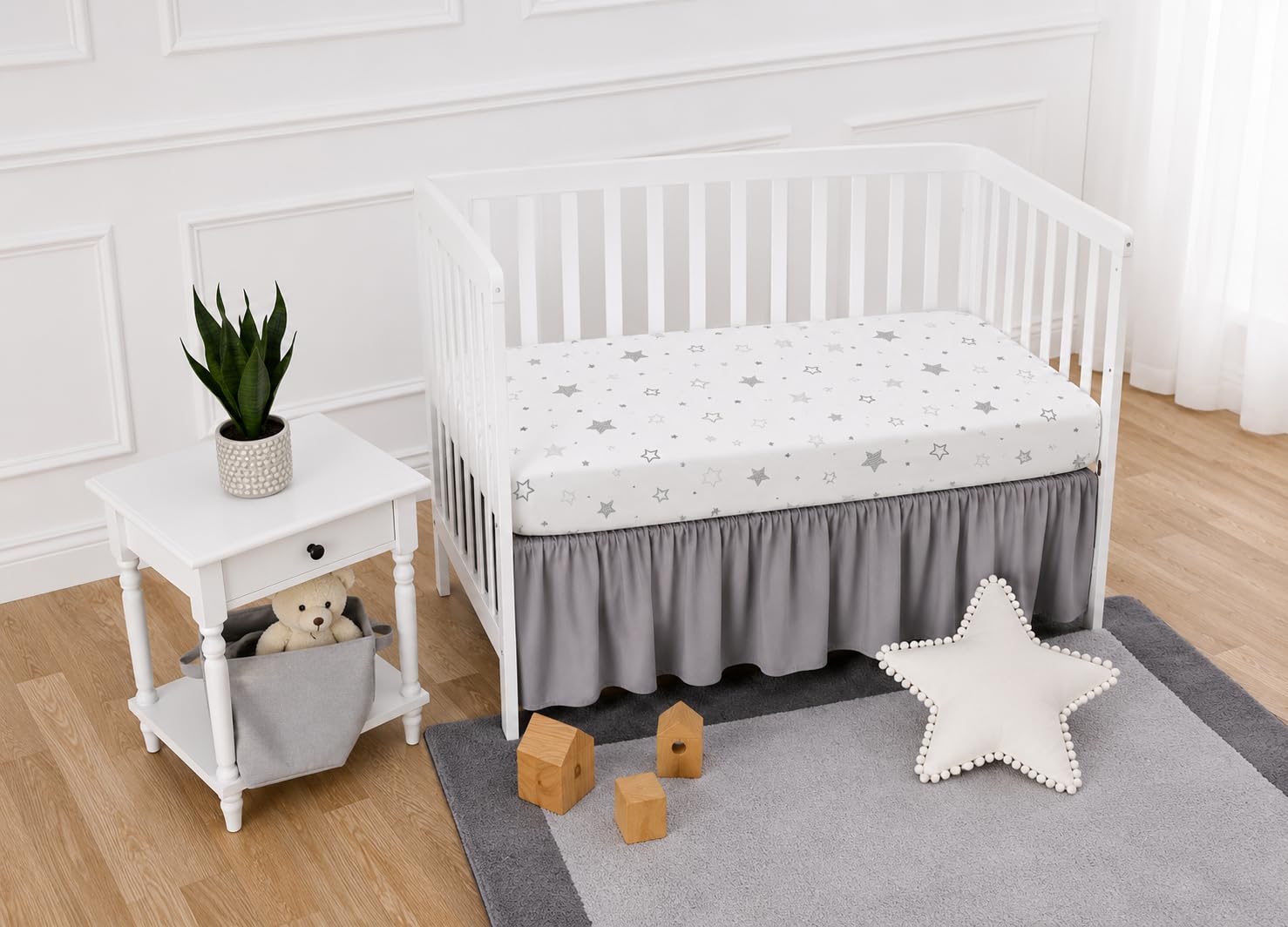 American Baby Company Lenzuolo con angoli per culla in 100% cotone naturale, 132 x 71 cm, morbido, traspirante, ipoallergenico e delicato, grigio super stelle, neutro per ragazzi e ragazze