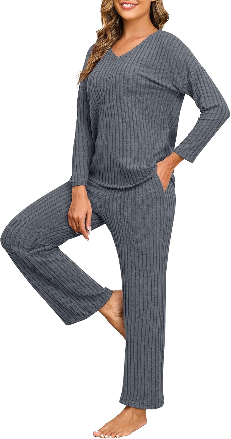 PrinStory Womens Pajama Sets Long Sleeve Lounge Set 2 Piece Pajamas Fall Winter Pjs for Woman Loungewear with Pockets - Image 3
