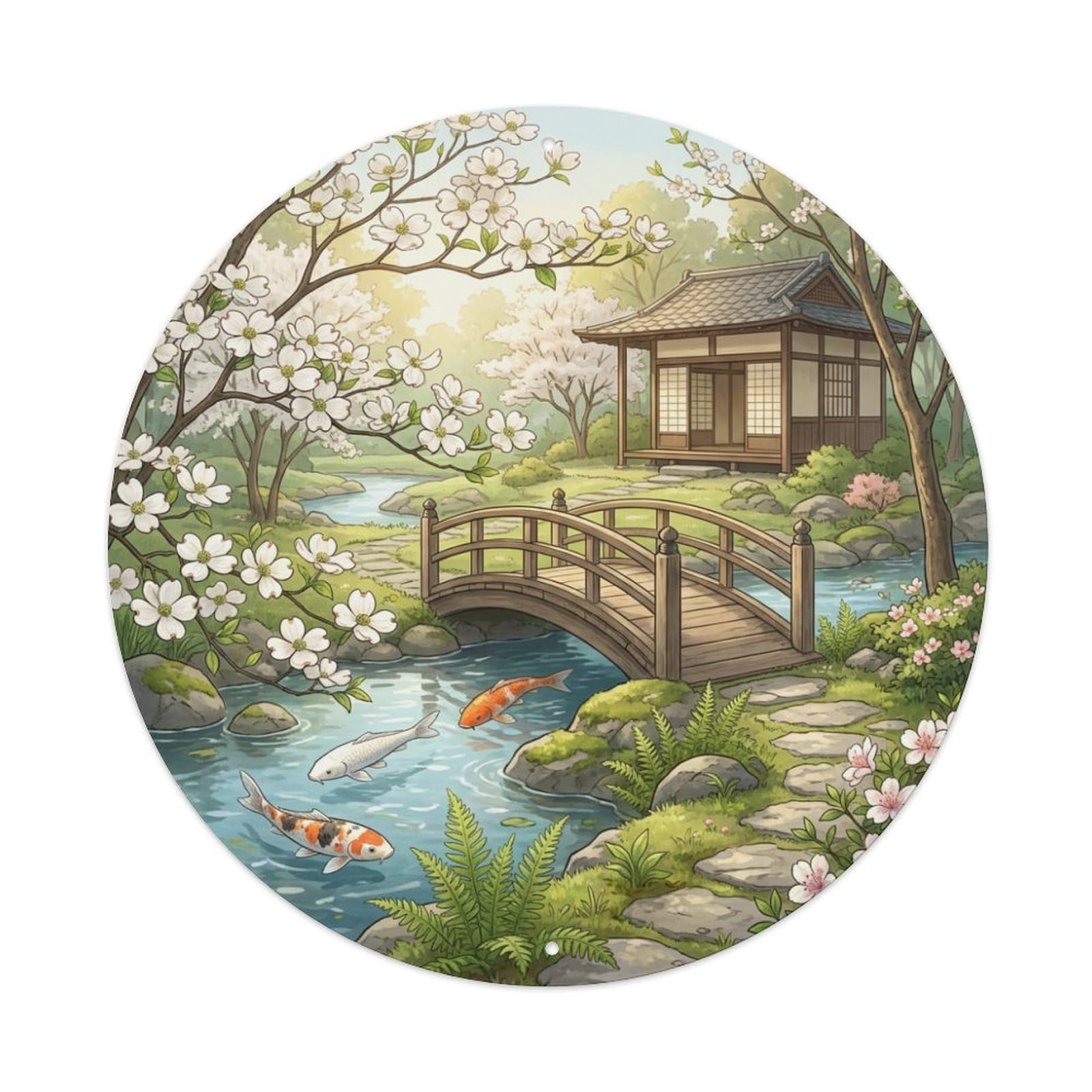 Galvaxio Style Japanese Koi Fish Dogwood White Spring Fresh Metal Tin Sign