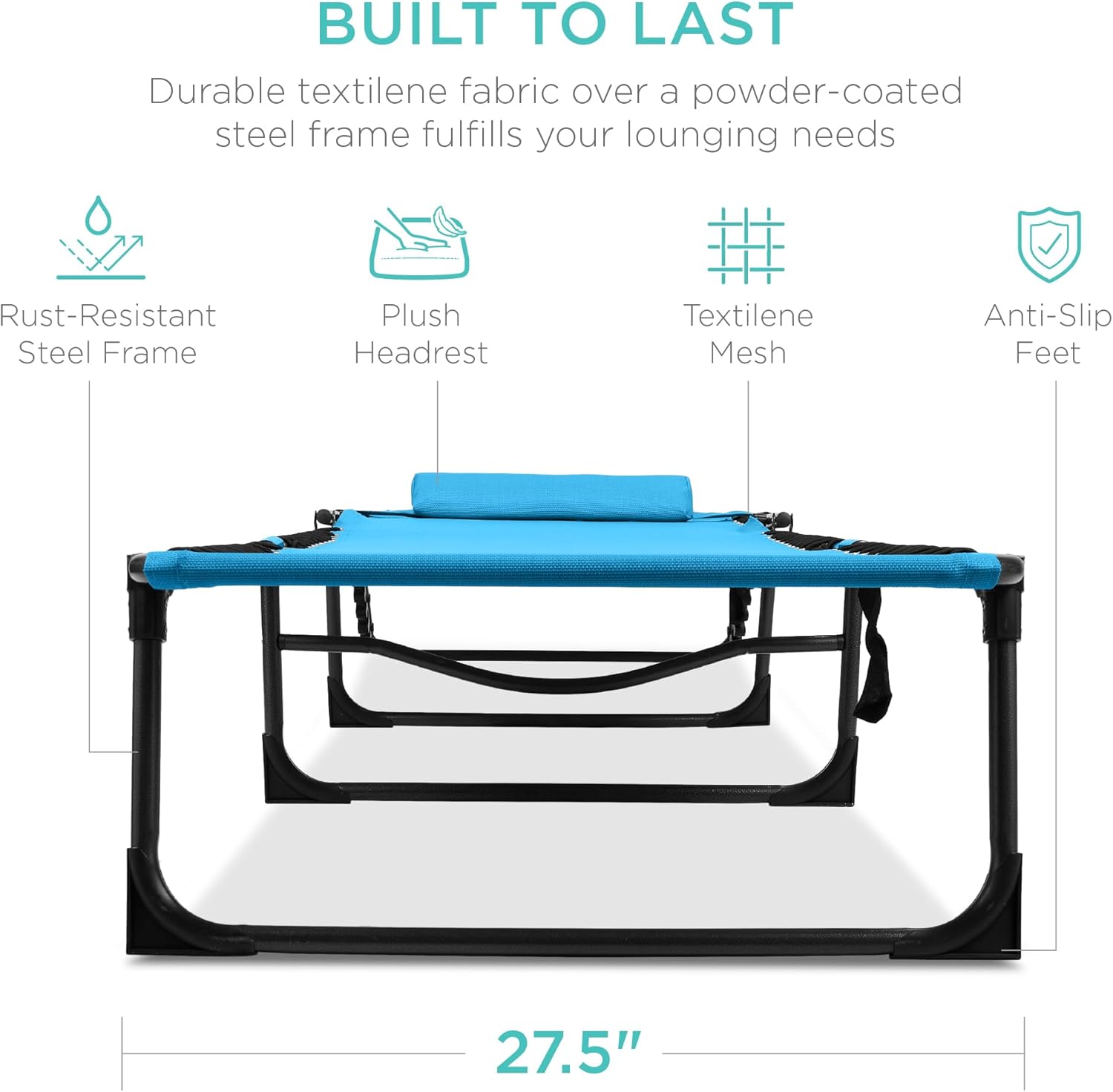 Best Choice Products Patio Chaise Lounge Chair, Portable Outdoor Folding Recliner for Lawn, w/ 8 Positions, Handles, 300lb Capacity - Light Blue