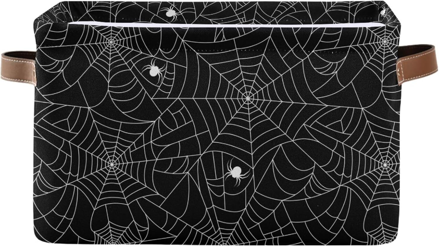 ALAZA Halloween Black Spider Web Large Storage Basket for Organizing Foldable Storage Bin for Shelves Home with Handles 1 Pack