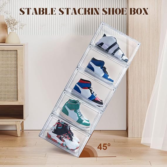 12 Pack Shoe Boxes,Acrylic Shoe Display Box,Stackable clear shoe box,Clear Plastic Stackable Sneaker Box,Shoe Containers,Shoe Case,Sneaker Storage,Fits Up to Size 14