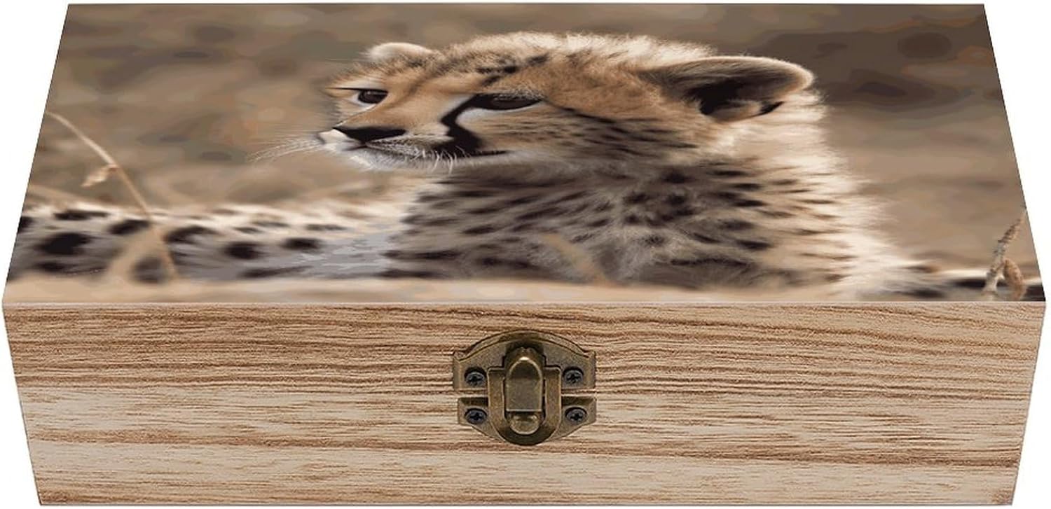 Cheetah Wooden Storage Box 7.9" X 3.9" X 2.3"