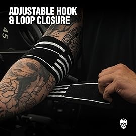 Gymreapers Weightlifting Elbow Wraps (1 Pair) - Flexible 40\'\' Elbow Compression Strap & Joint Support Brace - For Bench Press, Powerlifting, and Pressing (White)