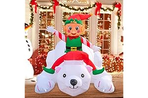 Nervure 6 FT Christmas Inflatable Polar Bear with Elf - Elf Inflatables Outdoor Decorations
