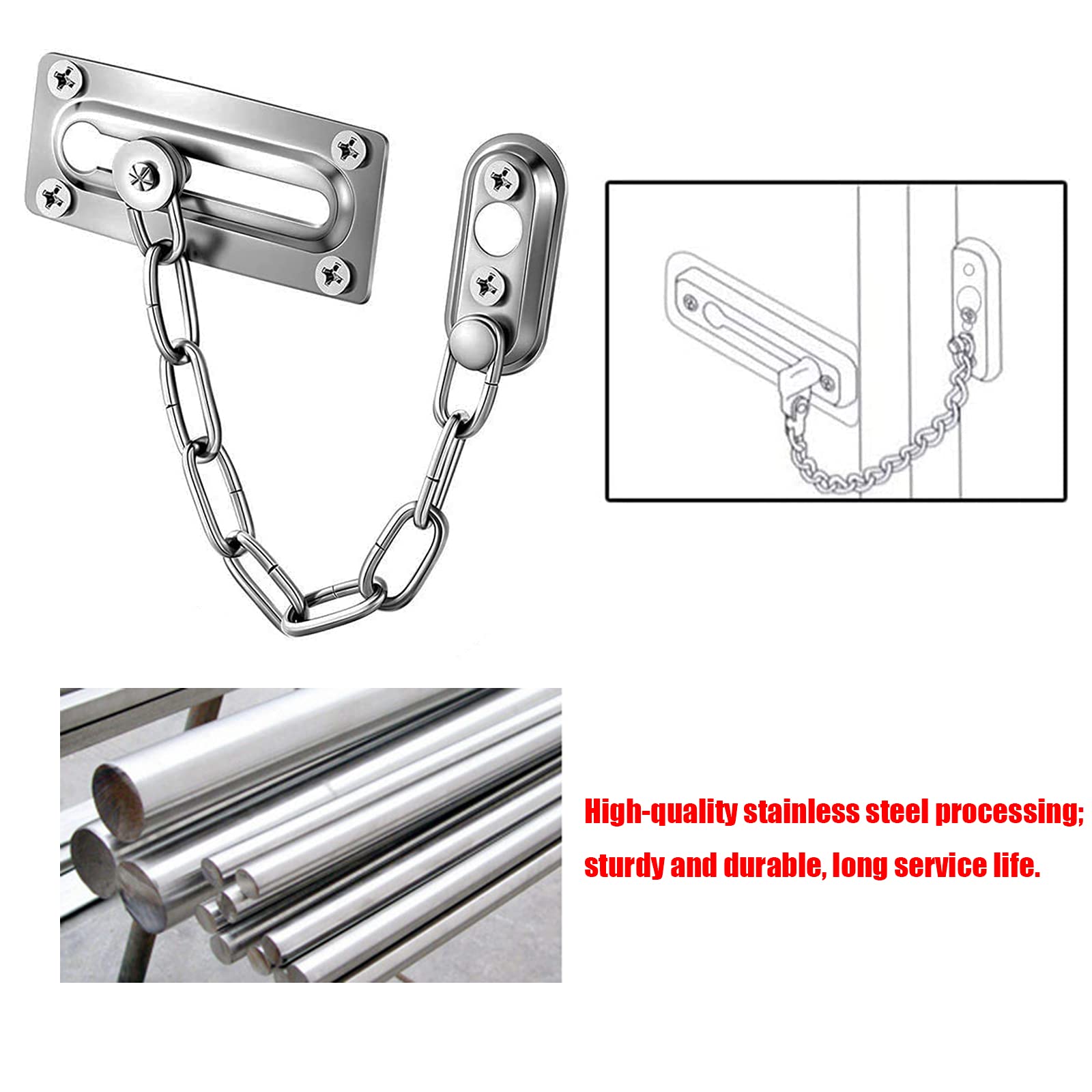 HONGECB - Catena Di Sicurezza Per Porta Con Blocco, Acciaio Inox, Senza Forare, Nero - Foto 2