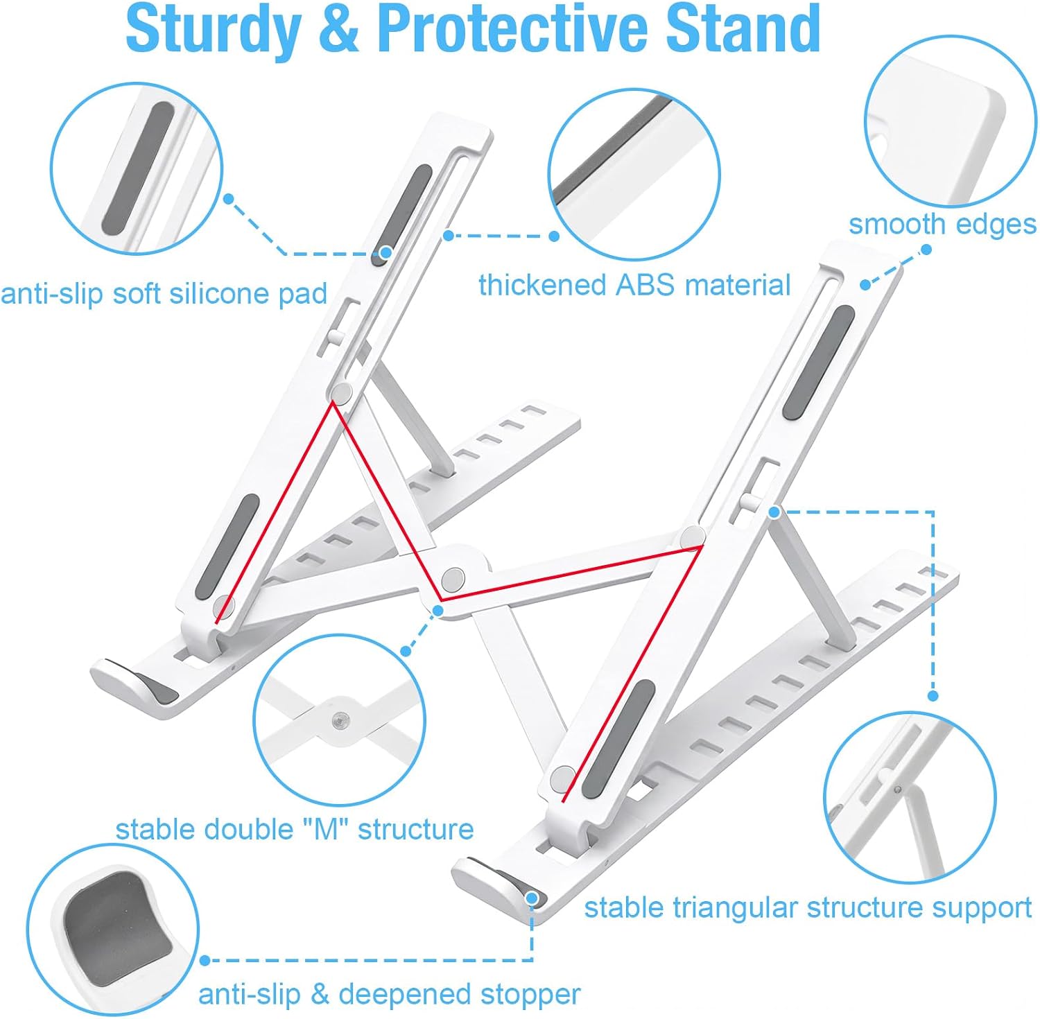 Marte Vanci Laptop Stand for Desk, Portable Computer Riser with 10 Adjustable Levels, Foldable Notebook Holder Ergonomic Ventilated Cooling ABS Computer Stand for Laptops Tablets White