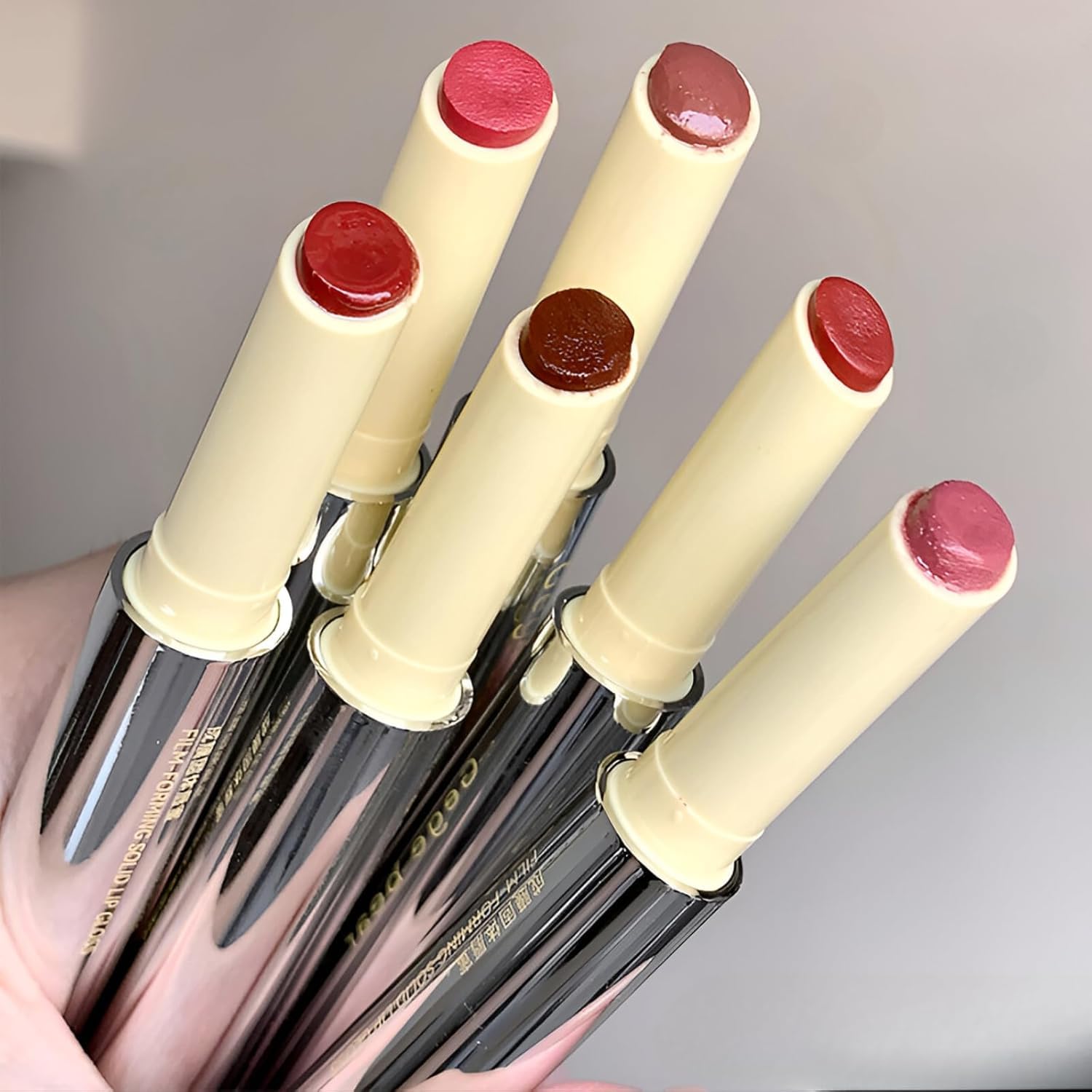 Gege Bear Film Solid Lip Hel | Velvet Texture for Soft, Juicy Lips | Lightweight Moisturizer with Lip Balm Texture | Waterproof & Smudge-Proof Tint | High-Shine Film Finish | Longwear Velvet Nude, Red & Pink Shades | Glossy Lipsticks for Women with Sleek Design (05# Pomelo, 2g)-image-5