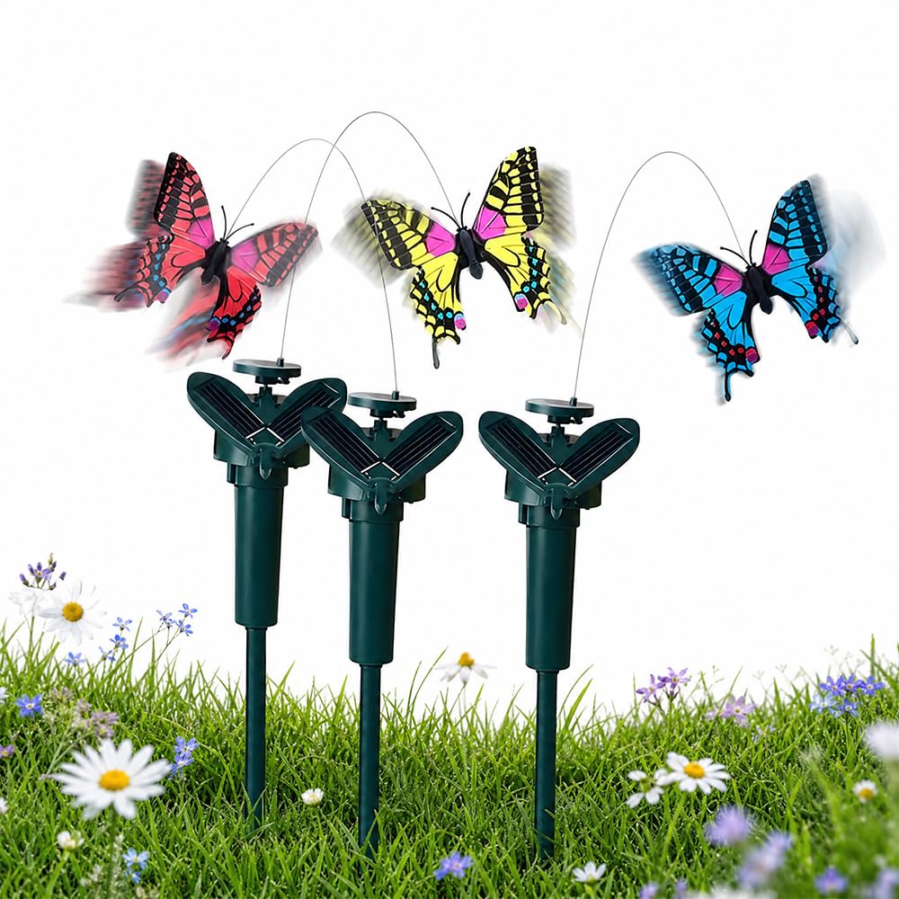 YOFHPT 3PCS Fluttering Solar Butterfly, 38CM Solar Flying Butterfly Outdoor Garden, So-lar Garden Butter-fly Stakes with IP44 Waterproof for Outdoor Gar-den, Courtyard, Path