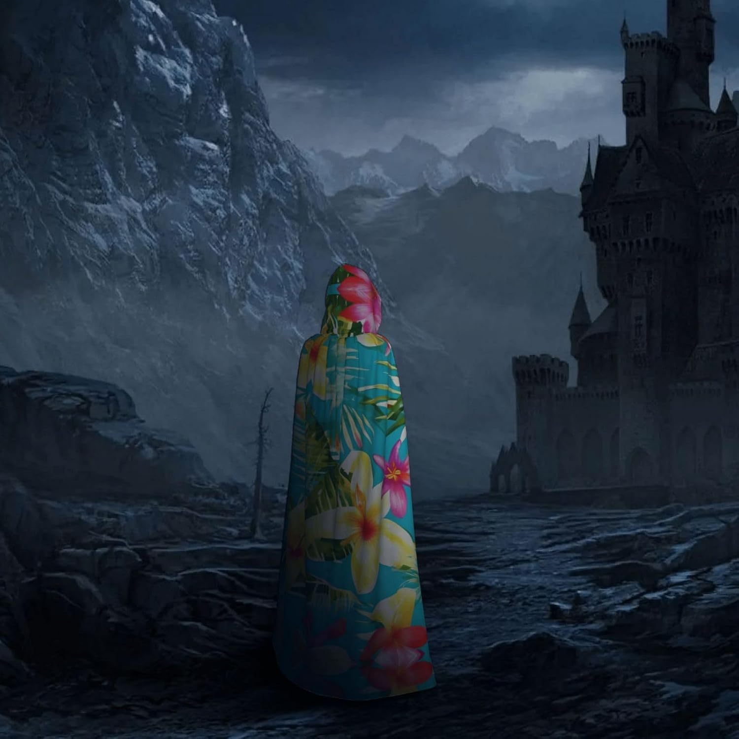summer style hawaiian print Halloween Hooded Robe Cloak for Adult Men Women Wizard Vampire Knight Fancy Cape Costume