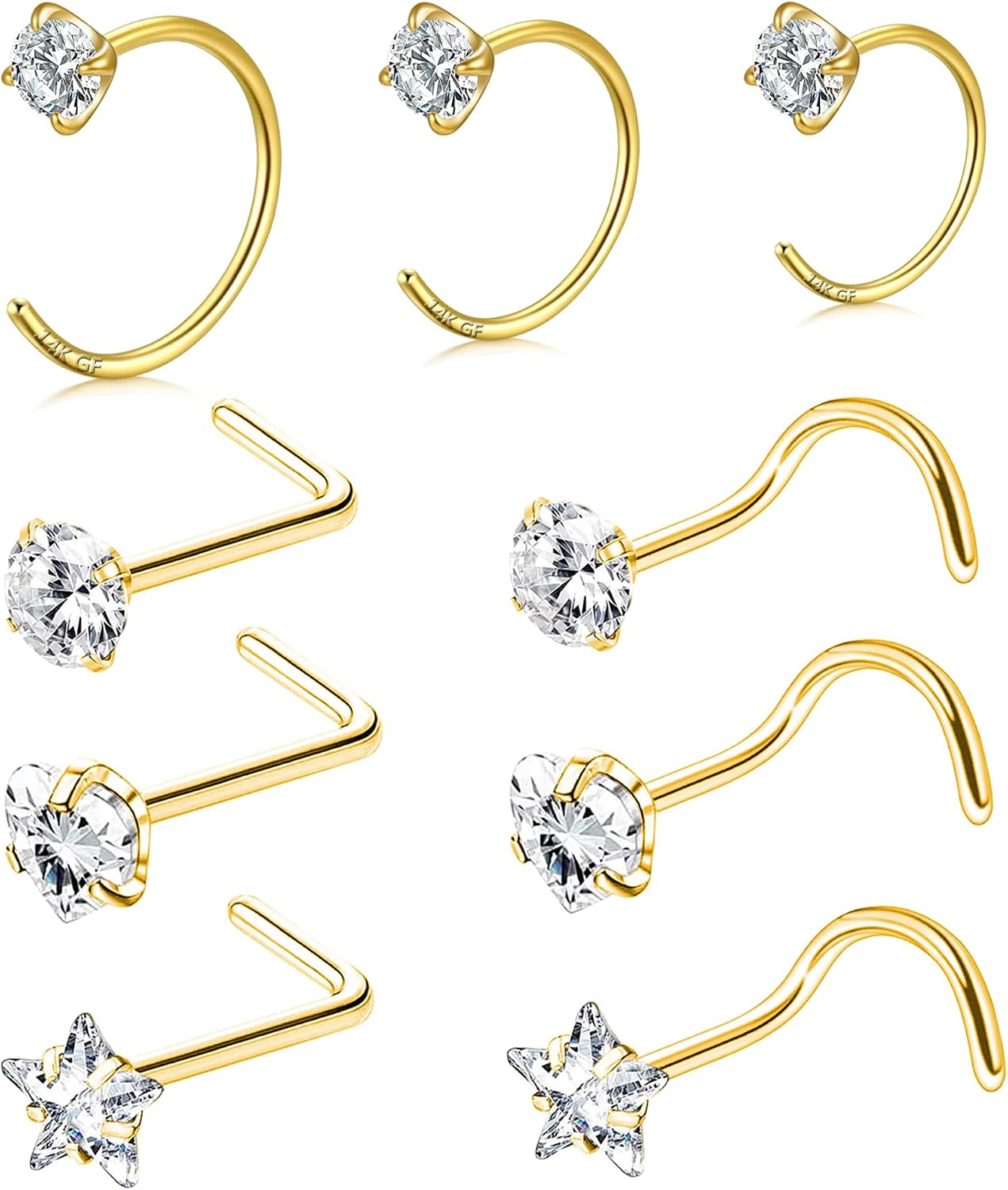14K Gold Filled Nose Ring 20G Nose Rings Hoops 316L Stainless Steel Nose Rings Diameter 6mm 8mm 10mm Spiral Nose Ring Hypoallergenic Nostril Piercing Jewelry for Women Men