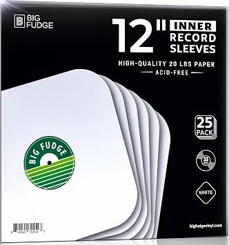 Big Fudge 12" Vinyl Record Sleeves - Inner Sleeves 25 Pack - Heavyweight Acid Free Paper Vinyl Covers - Vinyl Accessories Protect LP Albums from Dust, Dirt & Scratches