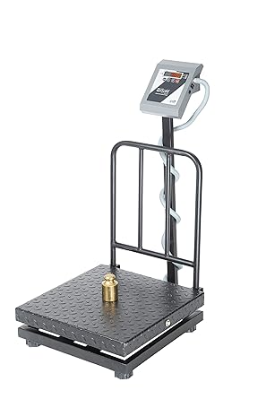 iScale i-19 Weight Capacity 300kg x 50g Accuracy,Chargeable Digital Weighing Machine/Electronic Weighing Scale with Front Back Double Red Display, Heavy-Duty Mild steel Chequered Pan size 24x24