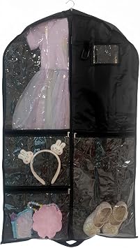 Dance Costume Garment Bag for Travel with Handles, 39 Inch Garment Bag for Dance Competitions, Kids Hanging Clothes Cover for Girls Closet Storage with 4 Zippered Pockets Black-1 Pack
