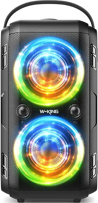 Bluetooth Lautsprecher Groß, W-KING 180W PEAK Party Boom Box Laut Musikbox Bluetooth Box Kabelloser, 80W Natürlich Tiefer Bass/4 Treiber 2*4.04'' Woofer, Riesig 105dB Sound, IPX5/LED/24H/USB/TF/AUX/EQ