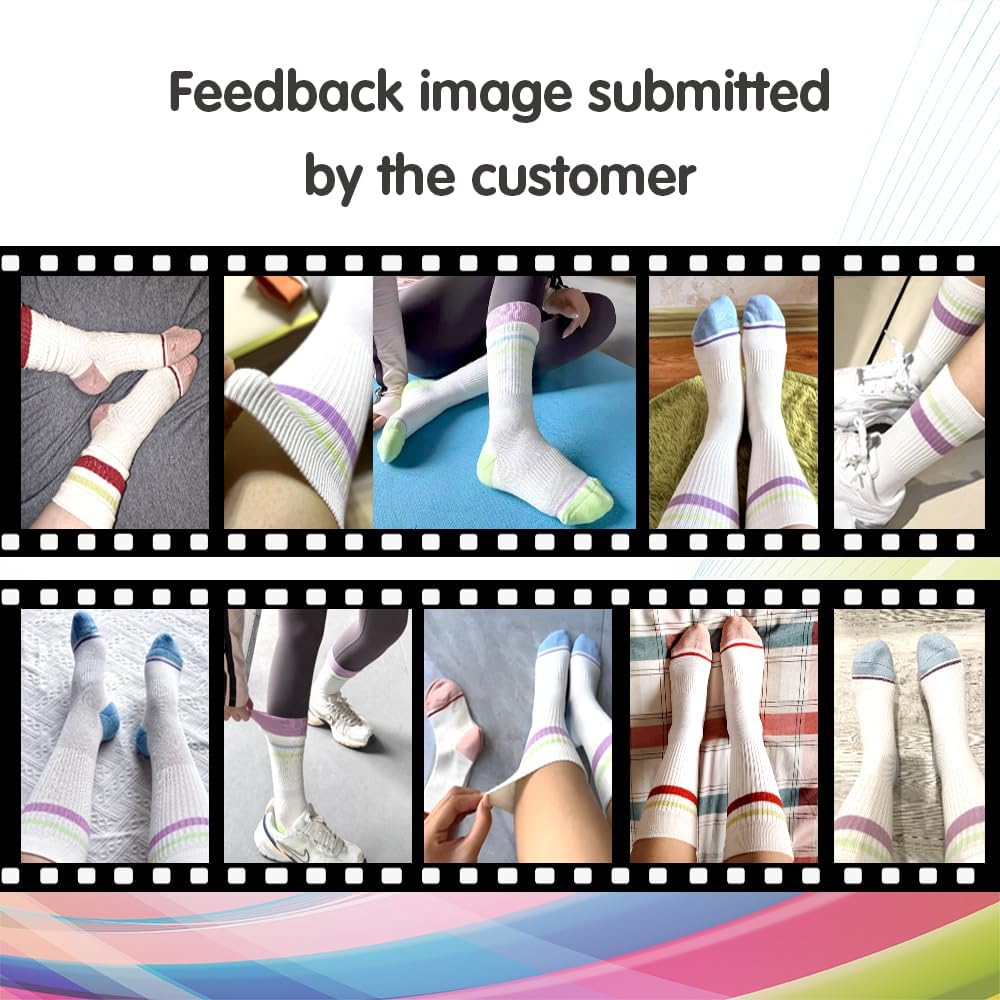 Women's Cotton Crew Socks, Size 5-8 or 8.5-11.5, 3 Pairs | Athletic Workout Socks, Moisture Wicking, Striped, Lightweight, Mid Calf, Running Cycling Hiking Travel and Casual