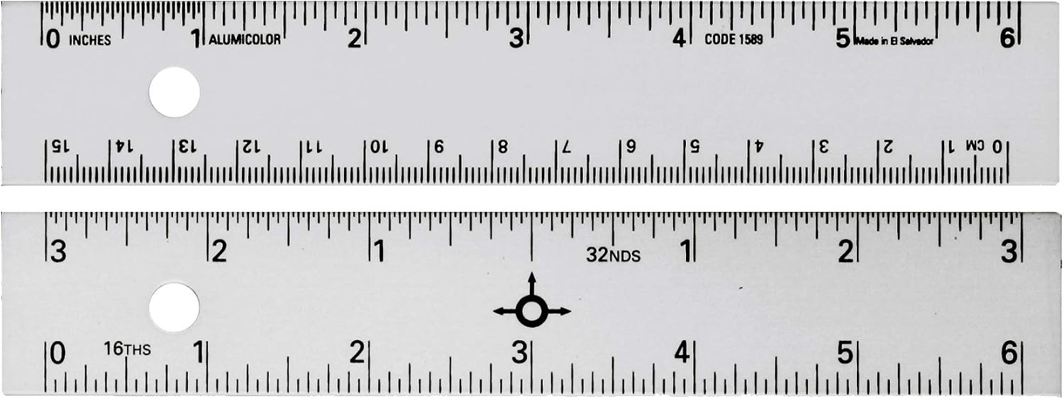 Alumicolor Aluminum Straight Edge with Center Finding Back, 6IN, Silver