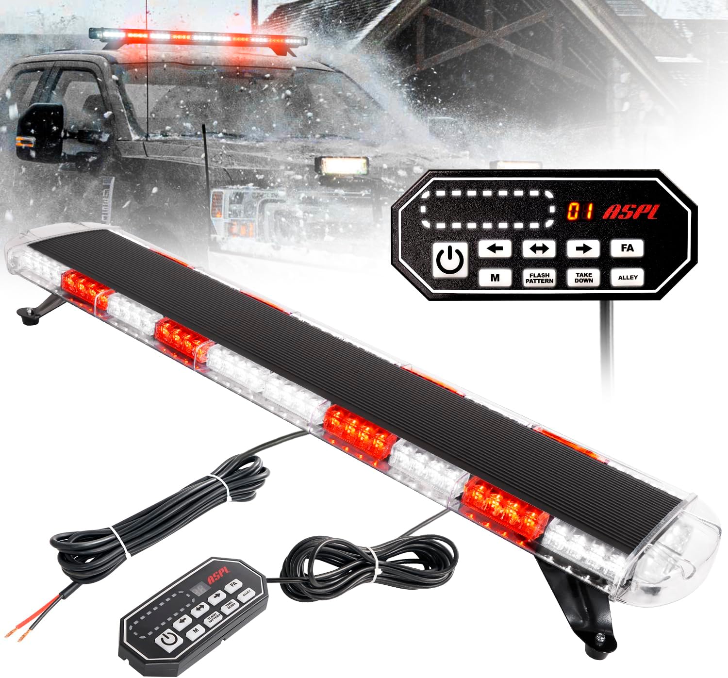 ASPL 47" Low Profile Roof Top Strobe Lights Bar with Controller High Intensity 88 LED Emergency Warning Flashing Traffic Advisor Snow Plow Light for Trucks Vehicles Tow Pickup (Red/White)