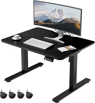 ERGOMAKER Small Standing Desk 80x60 cm Low Height 48-75 cm, Electric Height Adjustable Desk with Wheels & Hooks, Stand Up Desk with Memory Handset, for Home Office, Black