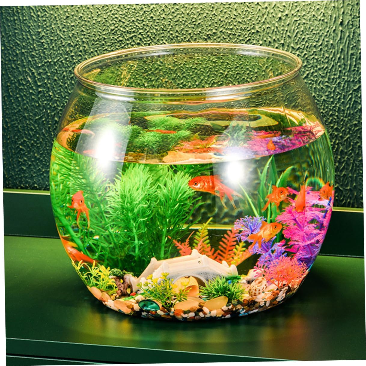 Mobestech Small Plastic Fish Bowl Aquarium 14x12.5cm Unbreakable Desktop Fish Tank for Office and Home Decor