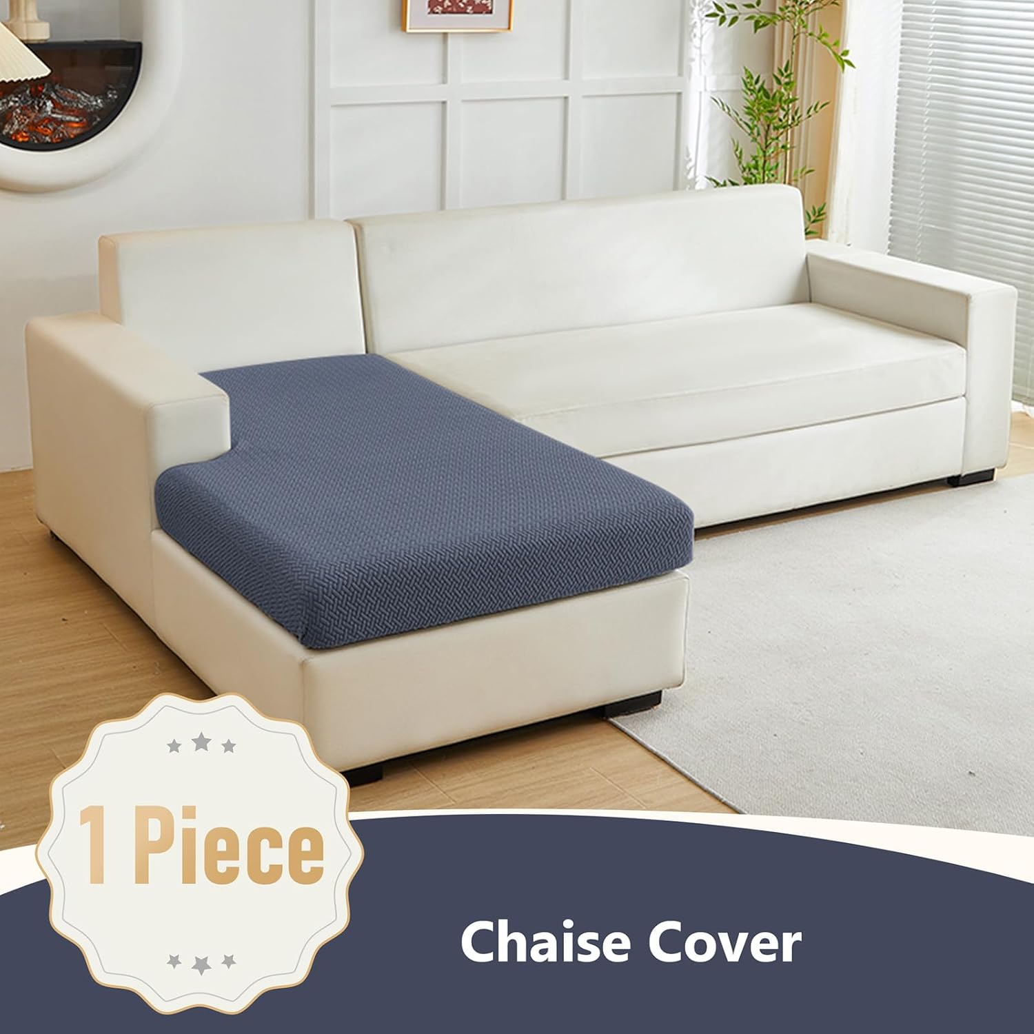 Couch Cushion Covers for Sofa Couch Covers Wear-Resistant Universal Sofa Cover Washable Stretch for Sectional Slipcovers (Texture-Gray Blue,Chaise Cover)