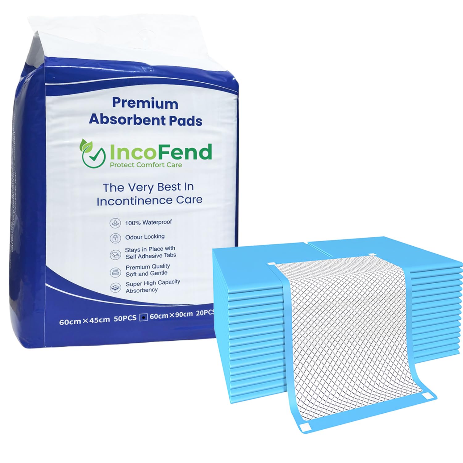 Incontinence Bed Pads Disposable Sheets Medium Large Extra XL Absorbent For Men Adults Women 60x45 60x90 160x80 With Adhesive Sticky Pads Mattress Protectors Underpad Mats Waterproof (50pc 60x45cm)