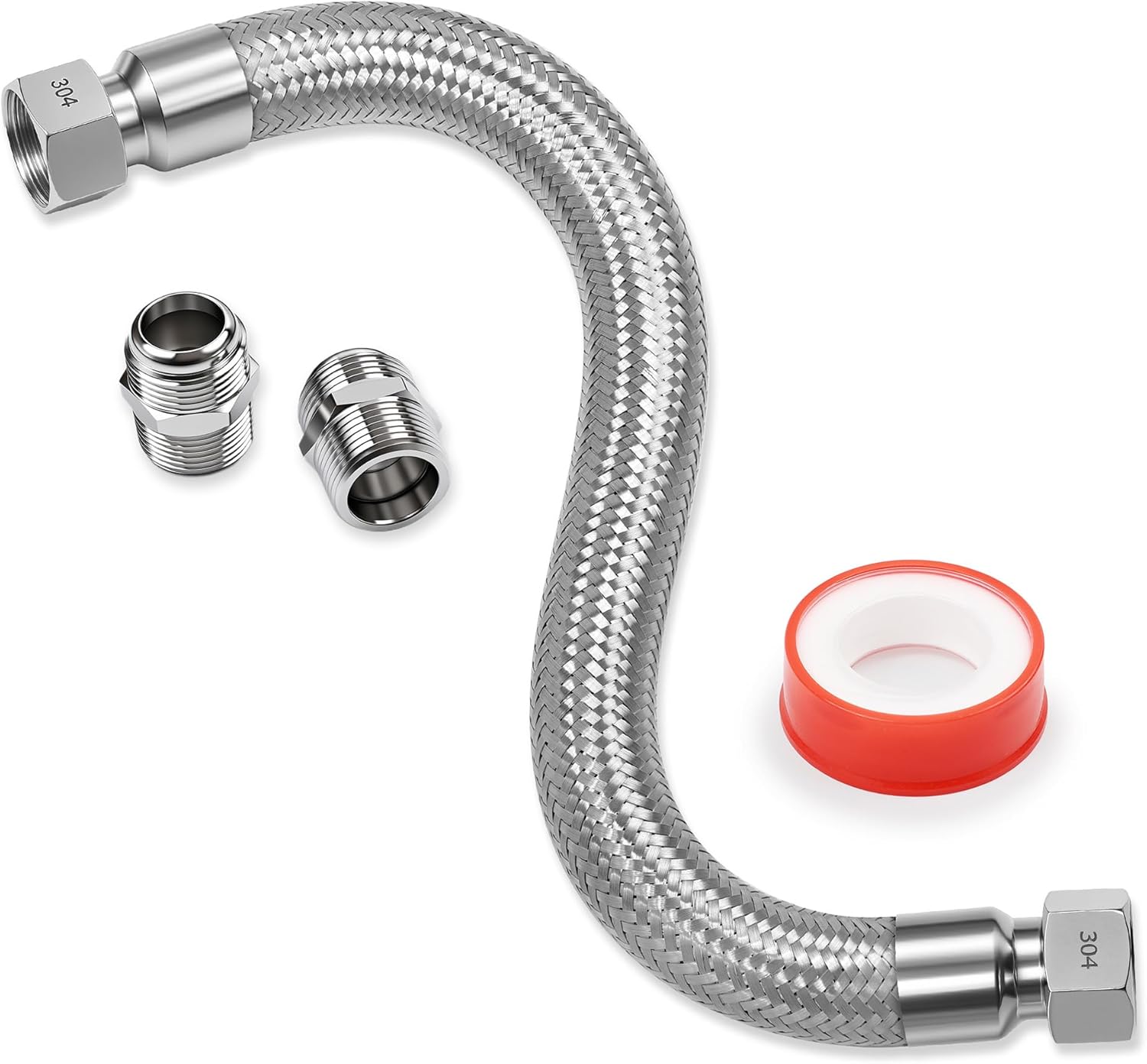 3/4" x 20" Flexible Compressor Jumper Hose – Corrugated Stainless Core, Braided Cover, 870 PSI, 3/4" NPT Swivel Male Ends