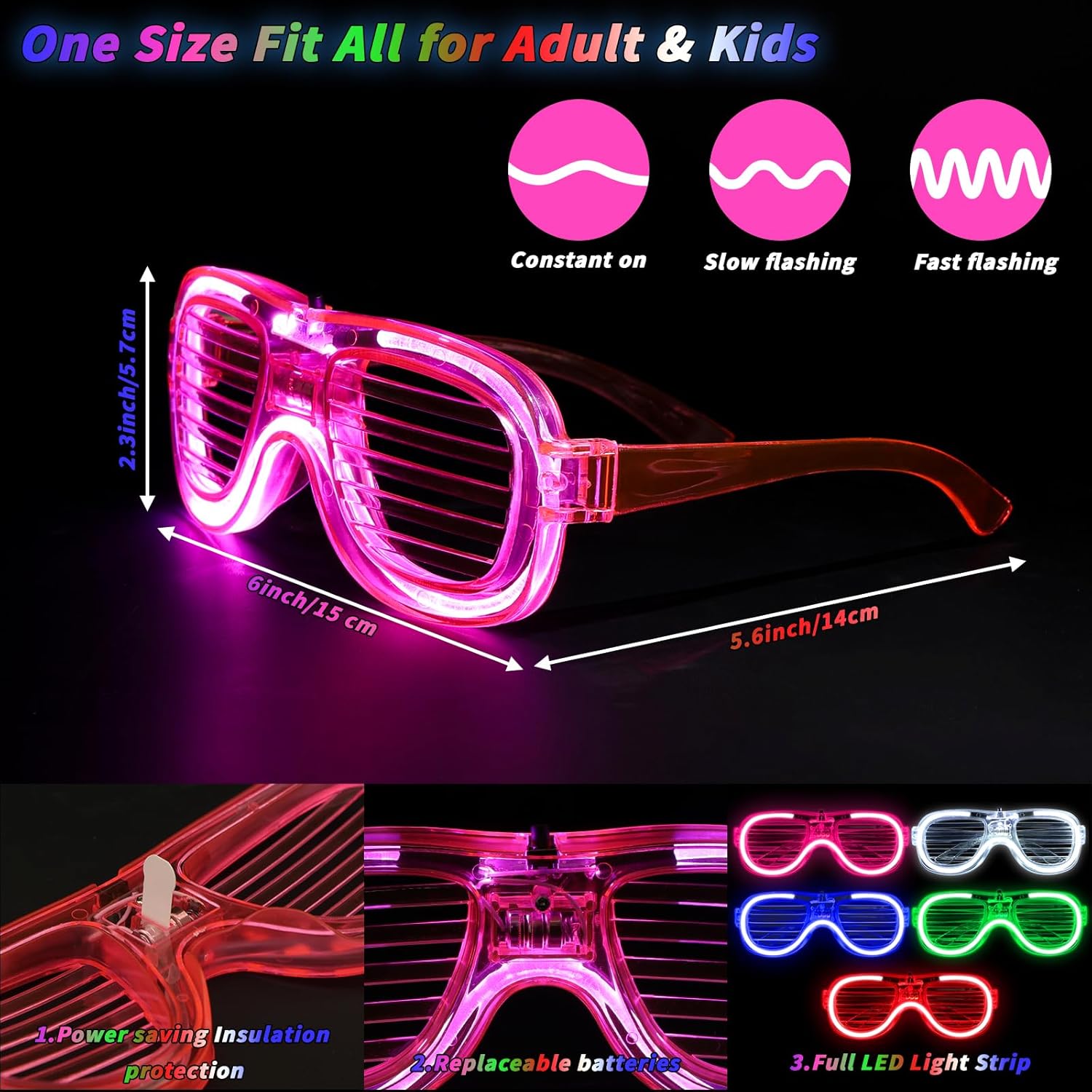 60 Pack LED Glasses, Light Up Glasses, 10 Neon Color Party Supplies for Kids Adult, Shutter Shades Light up Glasses, Glow Sticks Sunglasses Party Favors Birthday Christmas Carnival Party Glow Toys