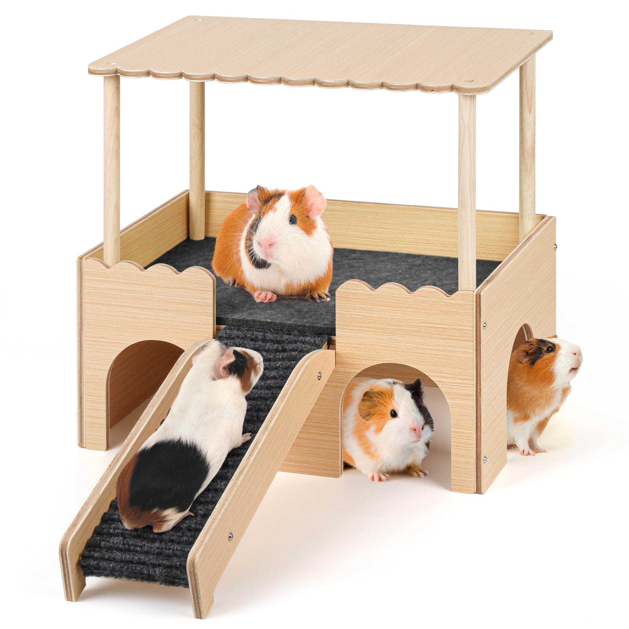 Mehrstöckiges Meerschweinchen Versteck mit Treppe und Matten – Extra Groß Meerschweinchen Schloss Abnehmbare Verstecke für Hamster, Kaninchen & Chinchillas，Abnehmbares Haus (Neu Grau)