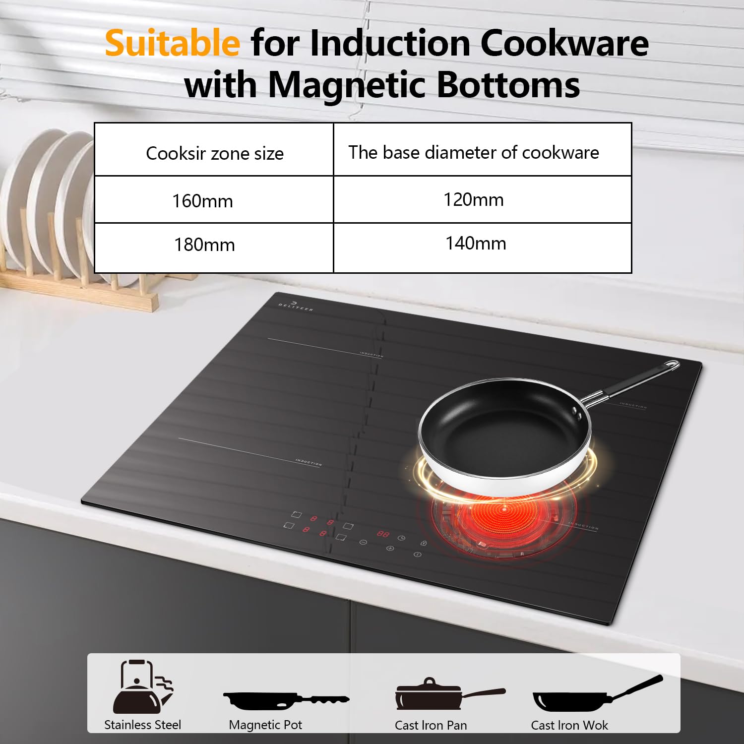 Płyta indukcyjna 4 płyty z wtyczką, indukcyjna płyta kuchenna Autark 16 A, gniazdo wtykowe 3500 W, 59 cm do zabudowy, płyta kuchenna, 4 płyty grzewcze, blokada bezpieczeństwa, 220 V