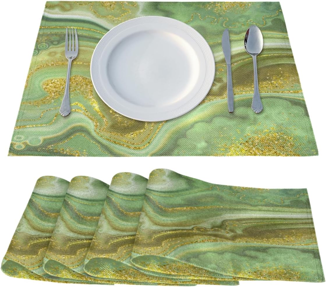 Cool Marble Design Placemats Set of 6 Washable, 12" x 18