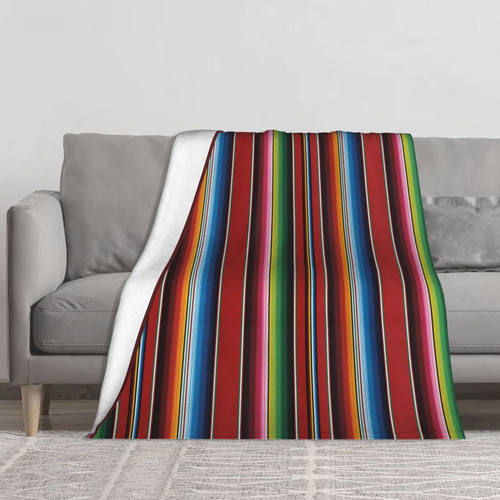 YINGD Flannel Blankets for Bed,Mexican Serape Colorful Stripes Vertical Lines Latino Design,Soft Throw Blanket Plush Reversibl150CM X 125CM