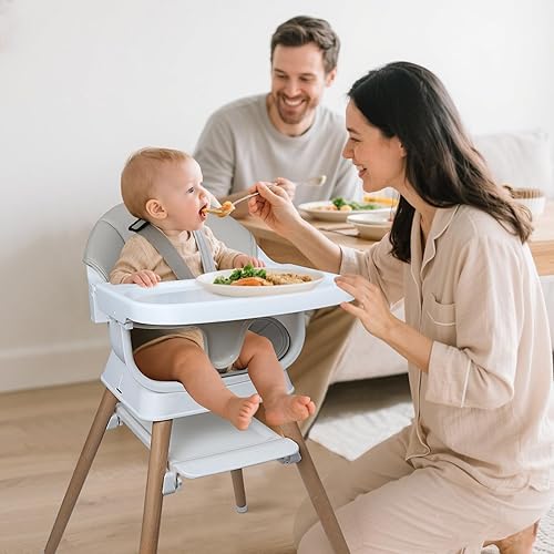 Miniatura 3 de Silla alta convertible 9 en 1 con asiento elevador, trona de madera para bebés y niños pequeños con bandeja extraíble y arnés de 5 puntos, asiento