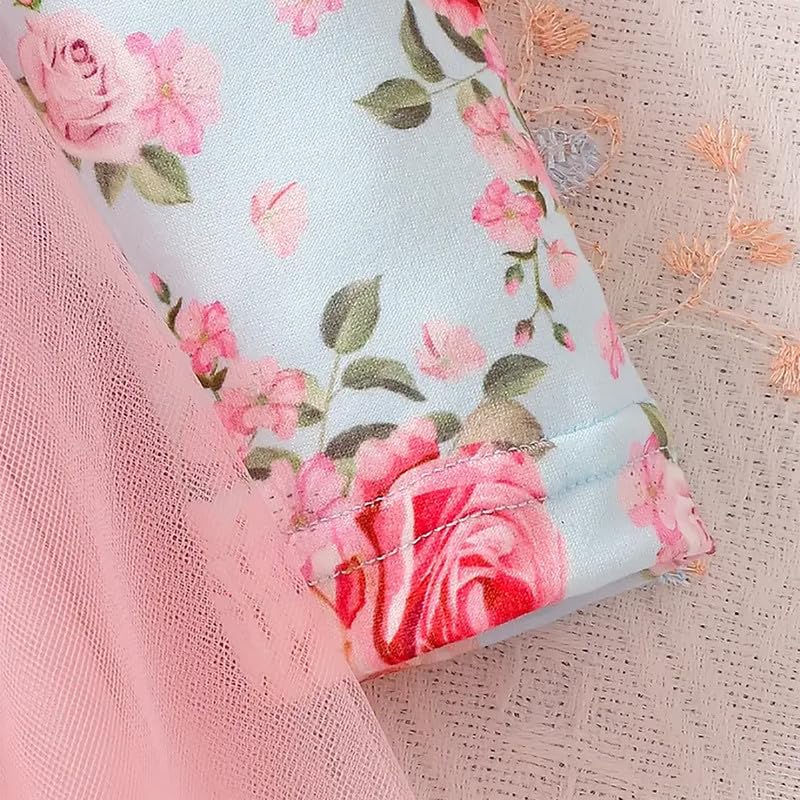 Image of Niren Enterprise Long Sleeve Printed Flower Belted Round Neck Baby Girl Frock with Knee-Length and A-Line Style