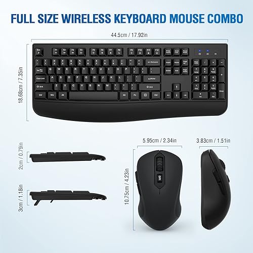 Miniatura 6 de Combo de teclado y mouse inalámbricos, tamaño completo de 2.4 GHz cómodo reposamanos y mouse inalámbrico óptico para Windows, Mac OS PCcomputadoras