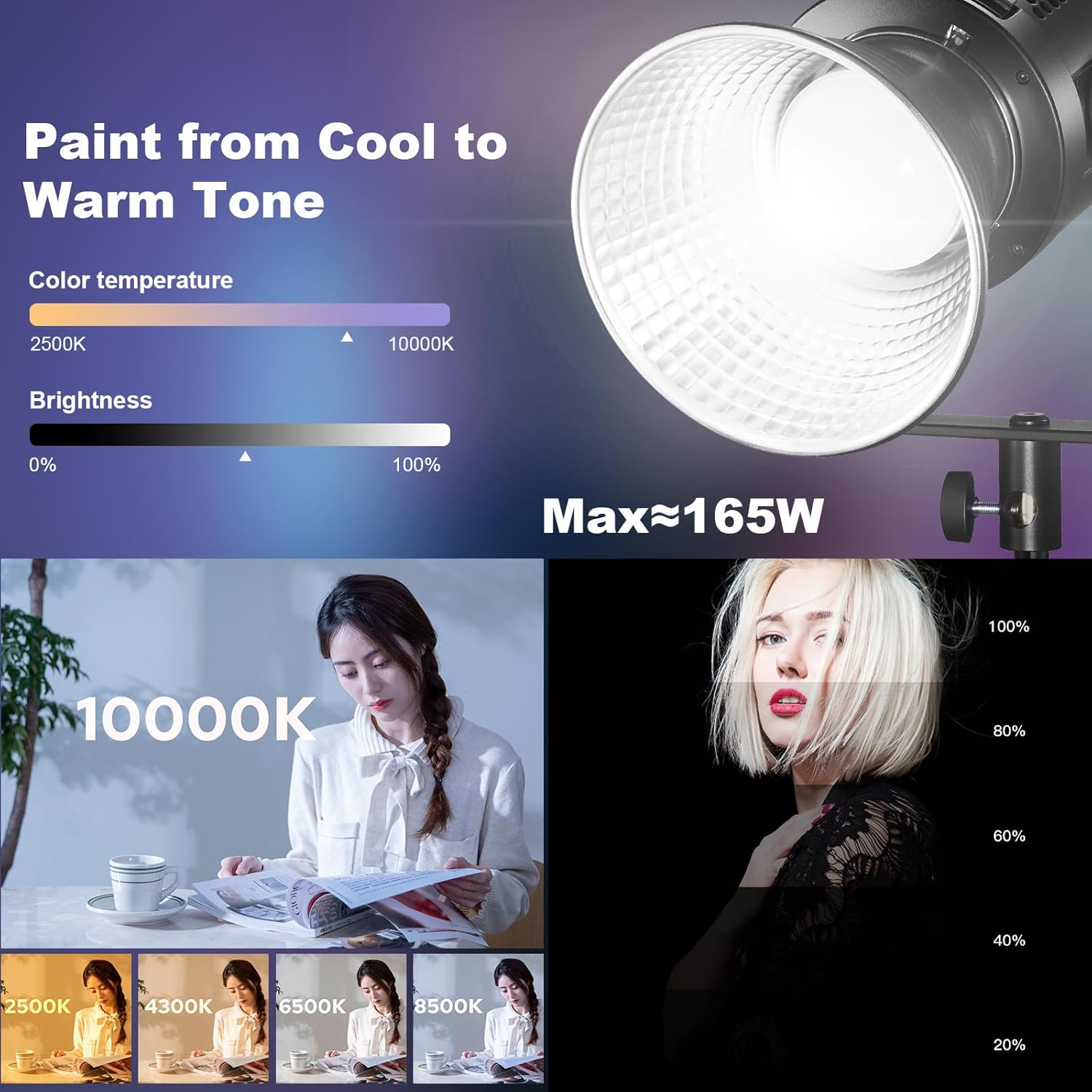 Godox SL150R 165W RGB LED Video Light 5600K@1m CRI≥96,TLCI≥96 14 FX Bowens Mount Silent Continuous Output Lighting APP/2.4G Control 360° Full 60 Gels for Video Recording Photography