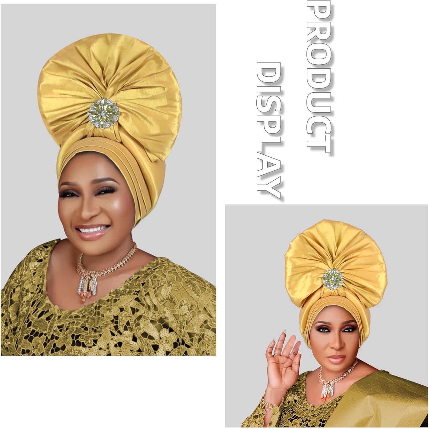 Luxury African Head Wrap,Traditional Gele Style,Shiny Rhinestone Decoration, Nigerian Beanie hat