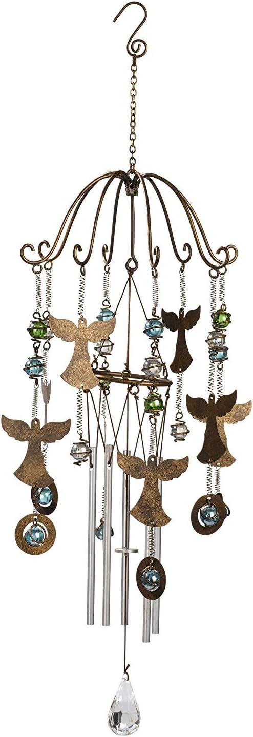 Grasslands Road Angels Wind Chime - Home Garden Décor - 7 Inch Width 23 Inch Height, Metal/Glass
