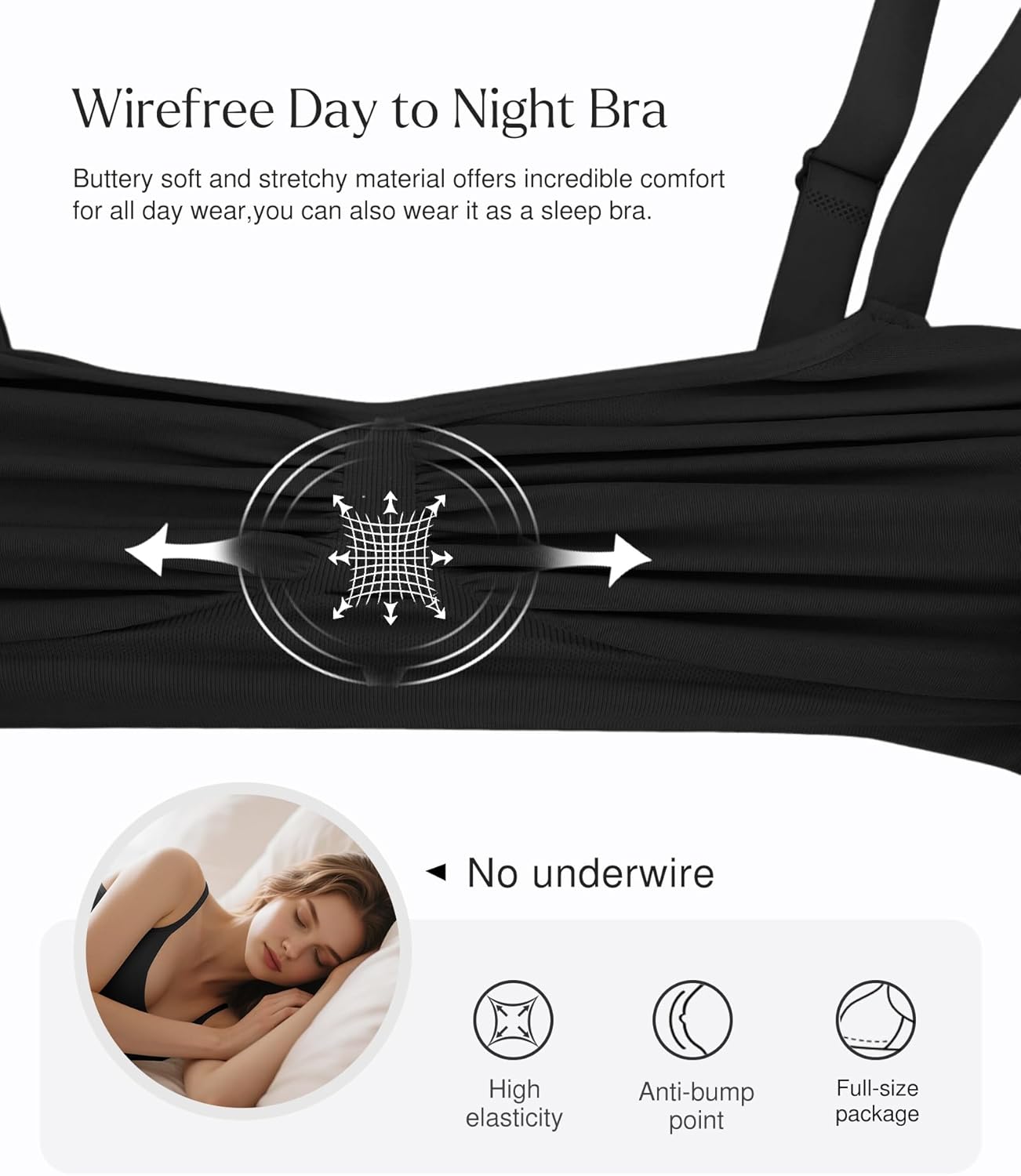 Popilush Wireless Supportive Bras for Women- Full Coverage Long-Lined Bra for Large Breast - Comfortable Sleep Bras - Image 2