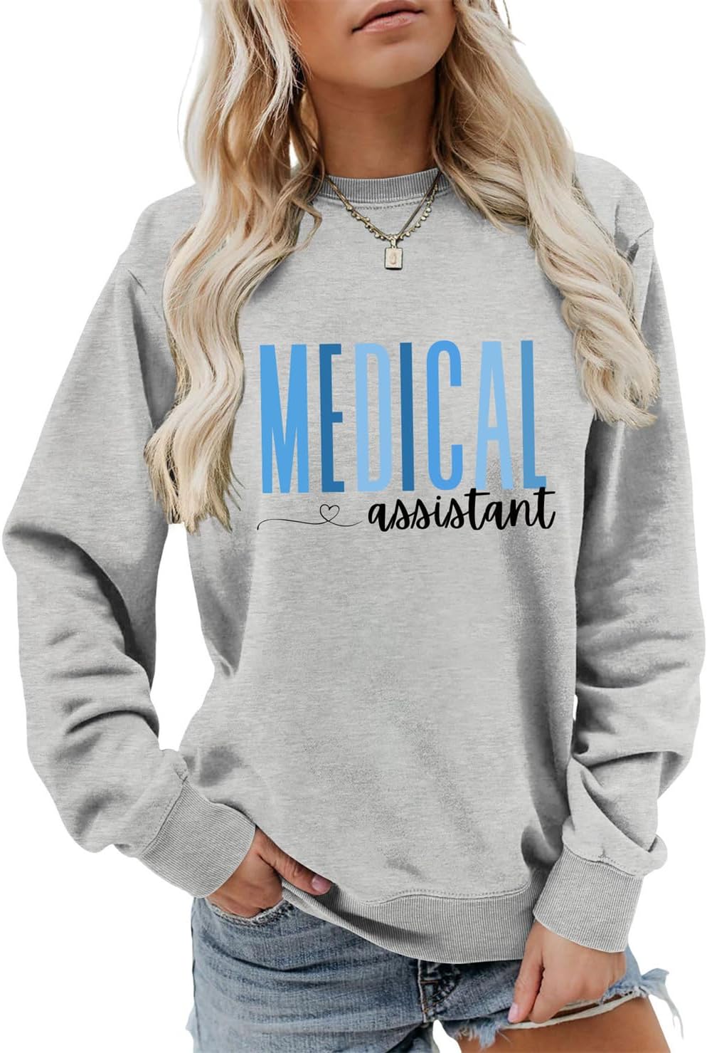 Medical Assistant Sweatshirt Womens Cute Medical Assistant Student Shirts Long Sleeve MA CMA Nurse Pullover Tops