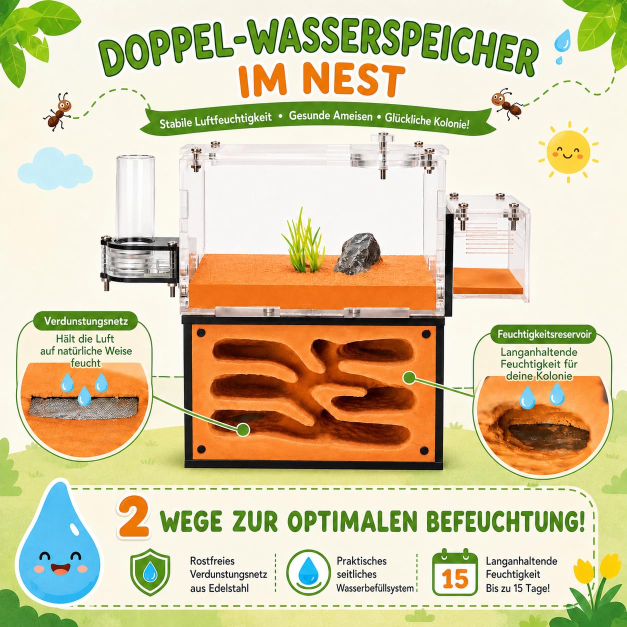 Ameisenfarm für Erwachsene - Studium des Ameisenverhaltens, Ameisennest, Terrarium, Pädagogisches Formicarium für Lebende Ameisen und Königin, Zwei Etagen